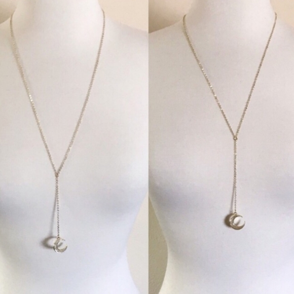 Sale! 14k Crescent Moon Lariat! ("Y" chain) - Picture 2 of 4